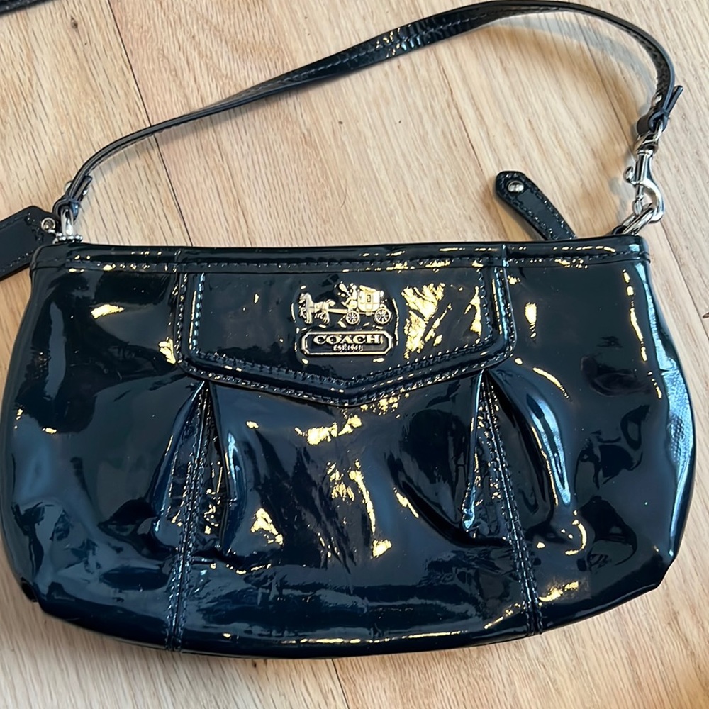 Dark blue Patten leather coach clutch/ small purse